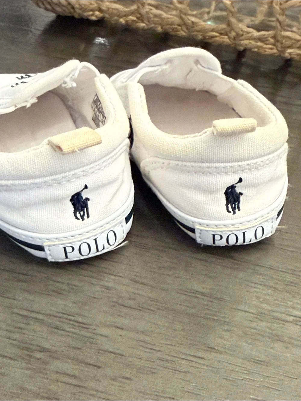 Ralph Lauren Baby Boys White Canvas Bal Harbour Repeat Slip On Sneakers 3 months
